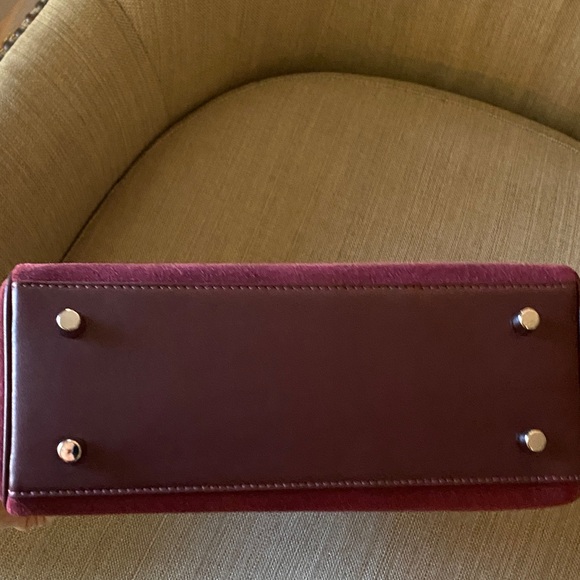 25cm genuine suede leather wine burgundy red top handle handbag bk25 - Picture 4 of 8